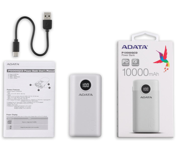 ADATA Power Bank P10000QCD 10000mAh biały - 1055691 - zdjęcie 6